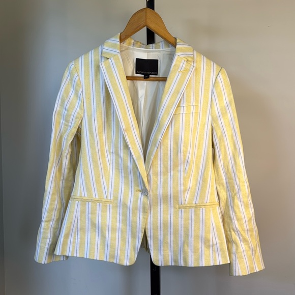 Banana Republic yellow and white striped fitted blazer size 6 - Picture 1 of 3